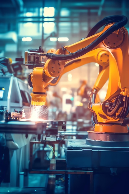 Bras de robot de l'industrie intelligente IA générative pour la technologie de production d'usine numérique montrant l'automatisation