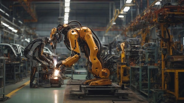 Le bras de robot industriel travaillant dans une usine de l'industrie automobile