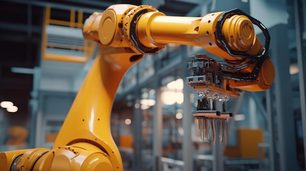 Photo le bras de robot industriel travaillant sur la ligne de production automatisation robotique avancée dans la ligne de fabrication industrielle technologie d'usine intelligente et processus de fabrication intelligents