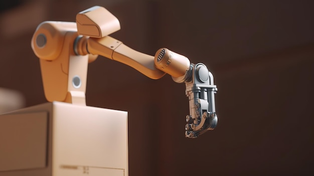 Le bras Robot ramasse la caisse pour le transport Robot Autonome dans les entrepôts Technologies futuristes du futur AI générative