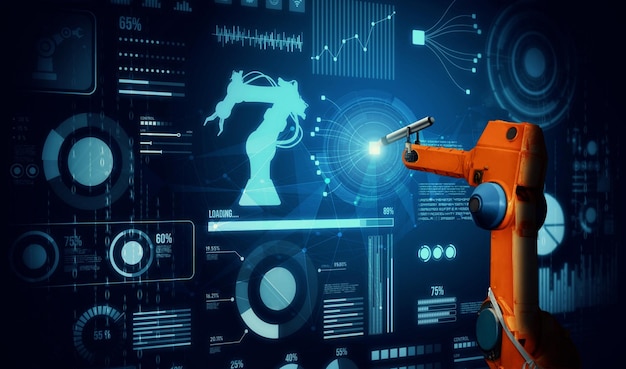 Bras robotique AI analysant les mathématiques pour la résolution de problèmes dans l'industrie mécanisée