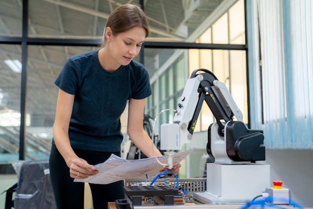 Bras robotique de haute technologie avec une unité de processeur d'ordinateur d'intelligence artificielle dans son