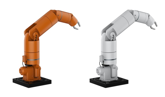 Bras robotique de rendu 3D ou main de robot isolé sur blanc
