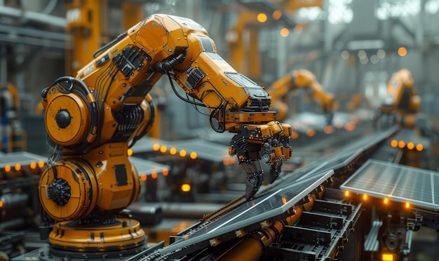 Les bras robotiques fonctionnent intelligemment dans le département de production d'une usine moderne.