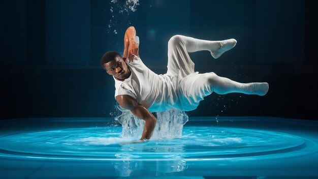 Photo le break dancer masculin dans l'eau