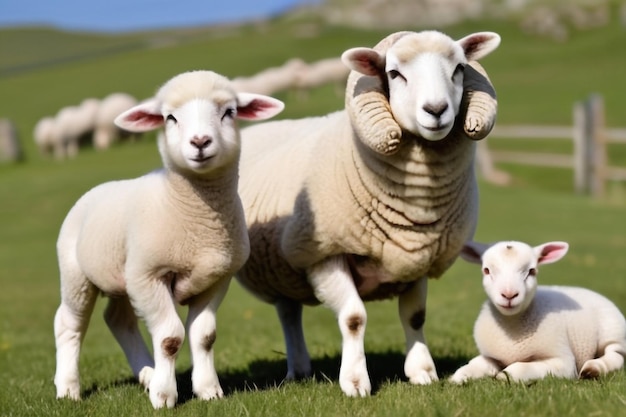 Photo brebis sopravissana avec ses agneaux isolés sur blanc