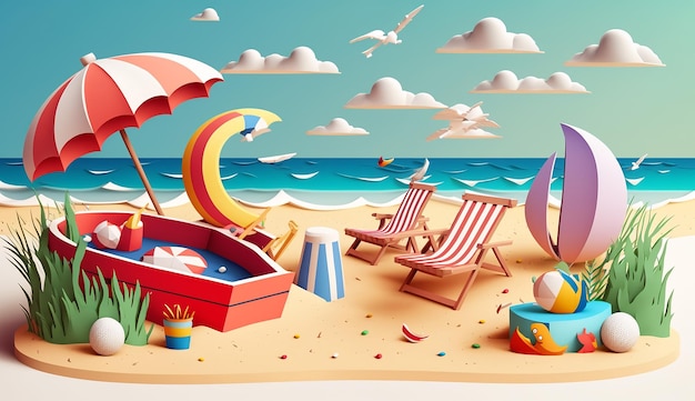 Breezy Beachfront Une illustration ludique d'une plage AI générative