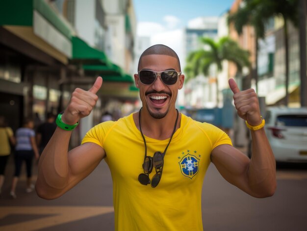 Un Brésilien célèbre la victoire de son équipe de football
