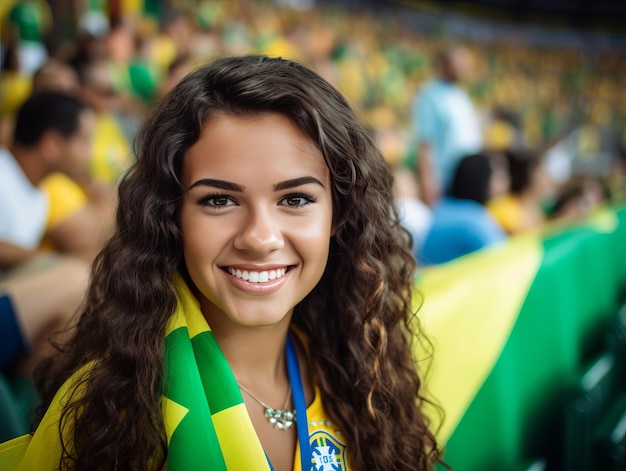 Photo une brésilienne célèbre la victoire de son équipe de football