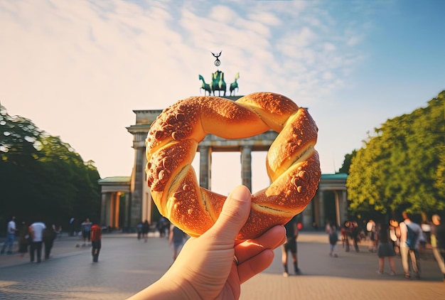 bretzel devant l'arc olympique dans le style des paysages romantiques