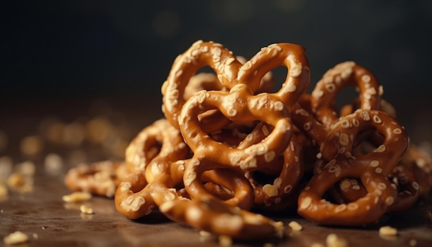 Bretzel gourmand croustillant empilé avec du sel généré par l'IA