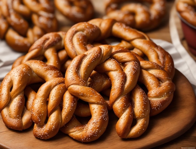 Bretzel sur table en bois généré par l'IA