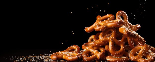 Bretzels frais croustillants avec du sel sur fond sombre IA générative