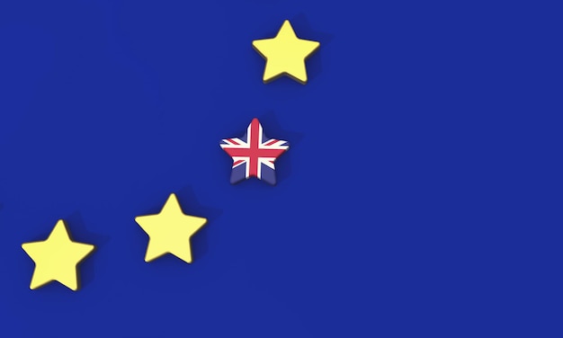 Brexit concept union européenne étoiles jaunes avec la grande-bretagne drapeau union jack rendu 3d