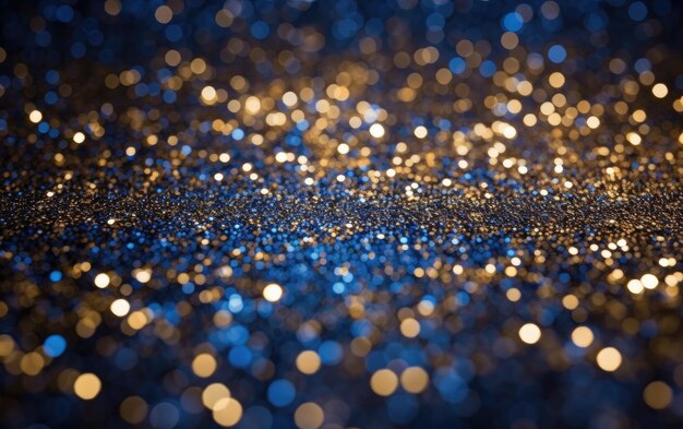 Photo brillance lumineuse fond de paillettes abstraites bleu et or