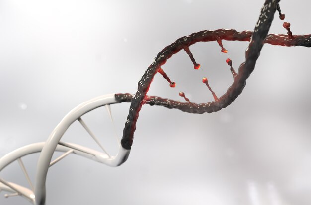 Brin d&#39;ADN et Cancer Cell Concept Science ou fond médical, illustration 3d.