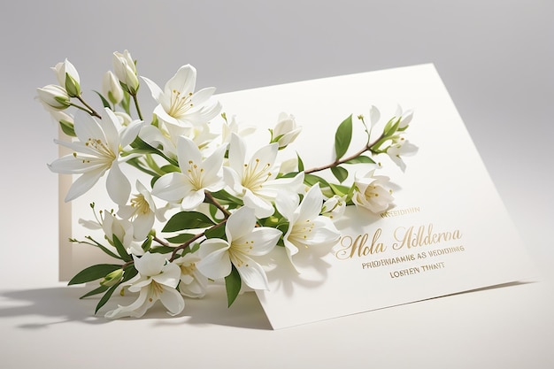 Brindille de fleur de Jasminum auriculatum avec carte de mariage