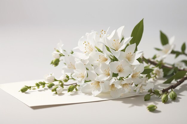 Brindille de fleur de Jasminum auriculatum avec carte de mariage