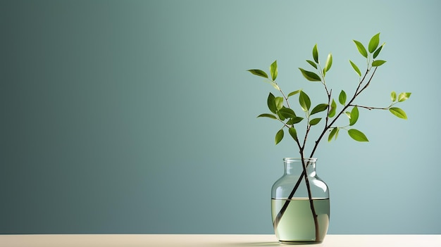 Une brindille d'harmonie minimaliste dans un vase aux feuilles vertes