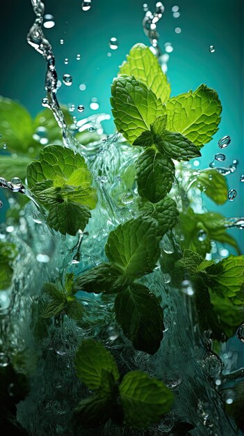 Photo une brindille de menthe est éclaboussée par l'eau