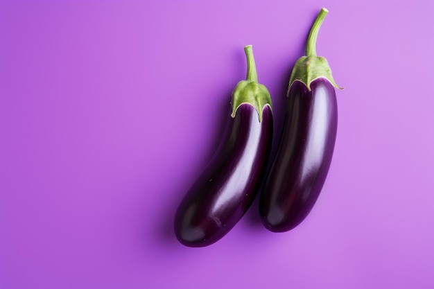 Brinjals frais sur fond violet générés par l'IA