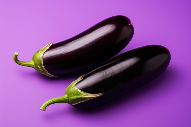 Brinjals frais sur fond violet générés par l'IA