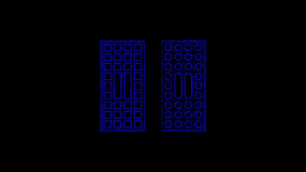 Briques 3D sur fond noir Objet composé de particules bleues scintillantes Concept scientifique Résumé bg pour la présentation du titre Économiseur d'écran Animation 3D