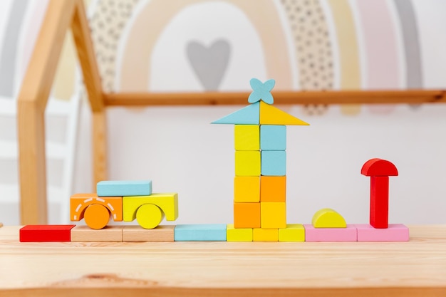 Briques de construction en bois colorées Décoration de chambre d'enfant Ensemble de jeu en bois