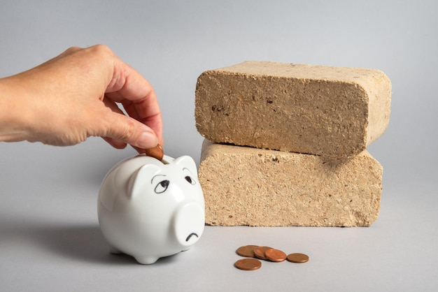 Briquettes de bois pour le chauffage et triste crise du carburant de la tirelire