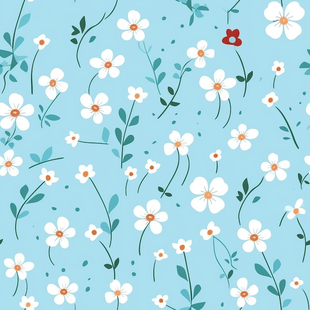 Photo brise florale douce petit motif de fleur sur fond bleu bébé