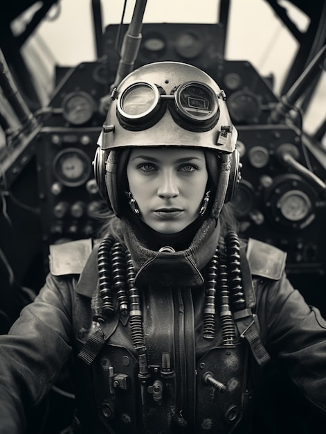 Photo briser les barrières une femme capitaine de frégate allemande domine le ciel dans sa s latente en cuir