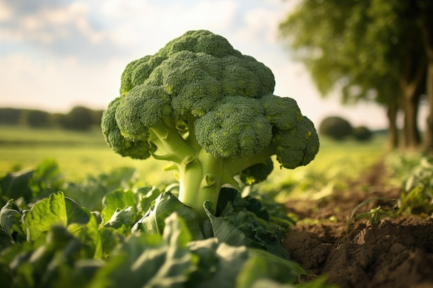 Broccoli frais cultivé dans un champ de ferme biologique