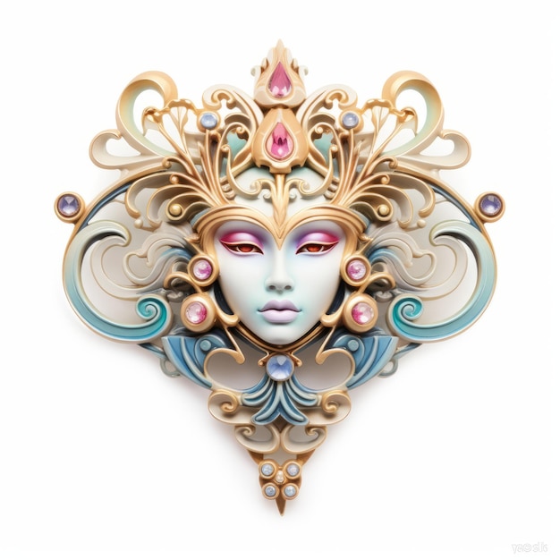 Broche de déesse Art Nouveau complexe avec des bijoux colorés