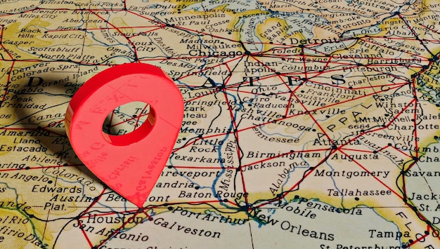 Broche de localisation sur la ville de Houston sur la carte des États-Unis d'Amérique