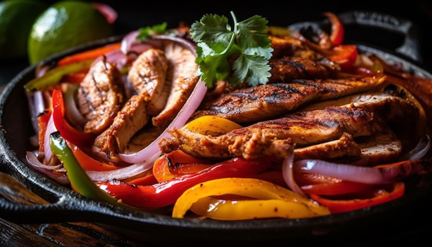 Brochette de bœuf et de porc grillée aux légumes générés par IA