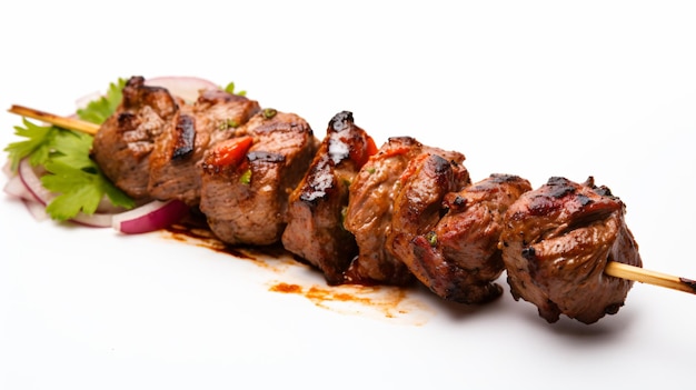 Photo une brochette de viande accompagnée de légumes