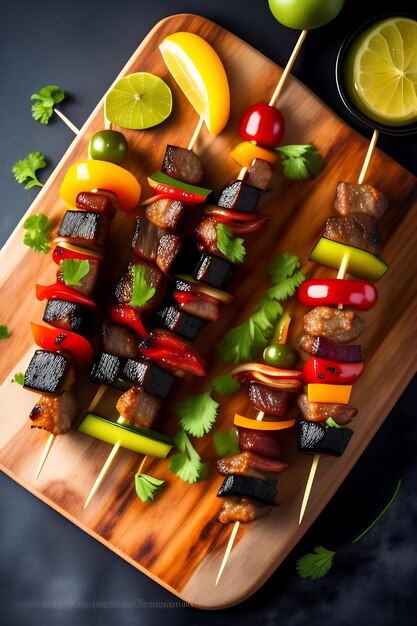 Brochette de viande shish kabab Agneau et bœuf grillés avec légumes, oignons, poivrons