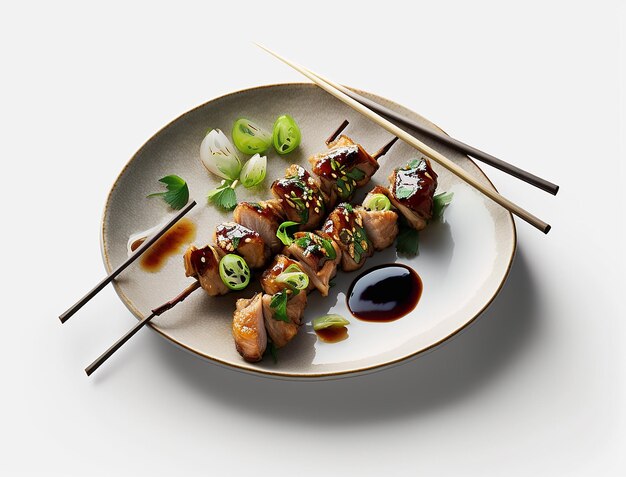 Brochette Yakitori Viande grillée japonaise sur charbon de bois créée avec l'IA générative