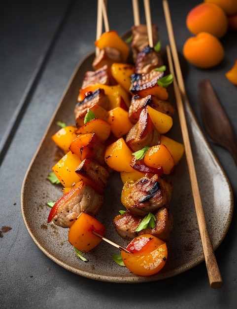 Brochettes d'agneau aux abricots grillés fumés sur la plaque