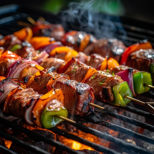 Des brochettes de bœuf marinées avec des poivrons