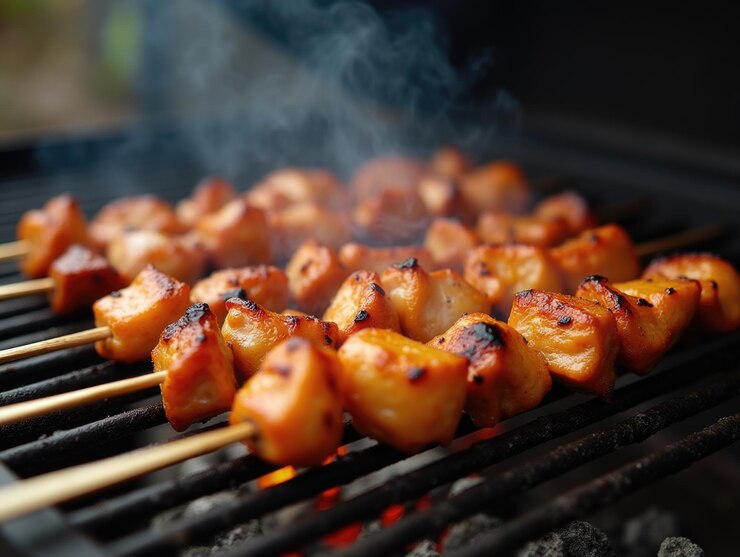 Photo des brochettes délicieuses de poulet grillées pour un barbecue parfait et savoureux