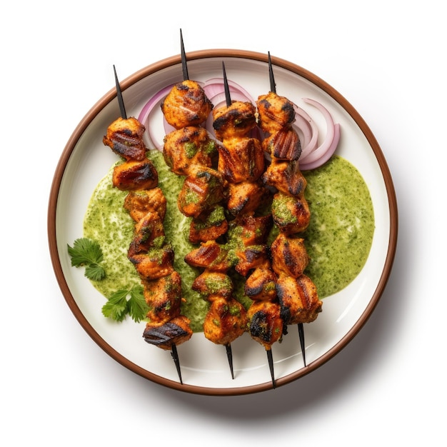 Brochettes indiennes de poulet tikka marinées aux épices et au yaourt et rôties au tandoor