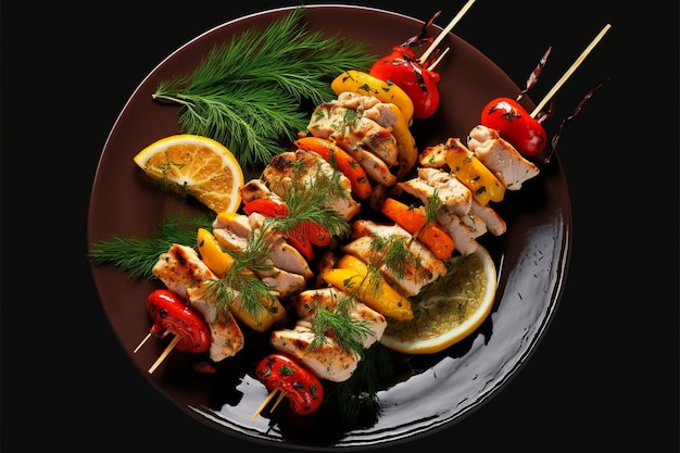 Brochettes de poulet aux tranches de poivrons doux