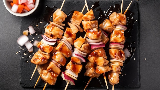 Des brochettes de poulet avec de la sauce teriyaki