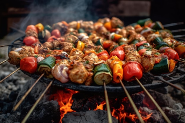 Brochettes de viande et légumes grillés générative ai