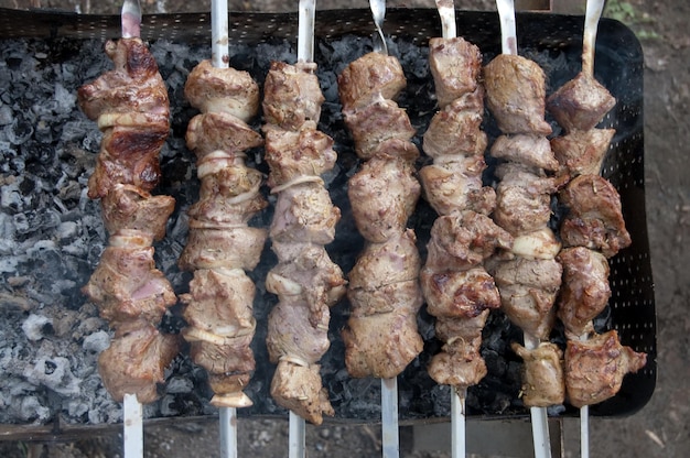 Brochettes de viande de porc et de boeuf sur le gril