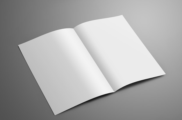 Brochure à deux volets a4 a5 vierge universelle avec des ombres douces isolées sur fond gris
