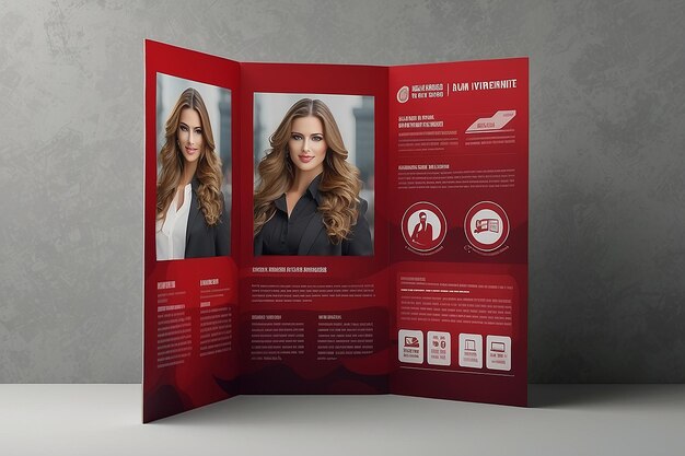 Photo brochure à trois volets ondulée rouge brochure d'affaires modèle de brochure bannière blanche flyer créatif brochure tripla graphique