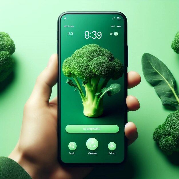 le brocoli sur l'écran d'un smartphone