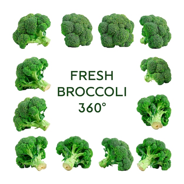 Brocoli frais isolé sur fond blanc rotation de 360 degrés légumes verts frais